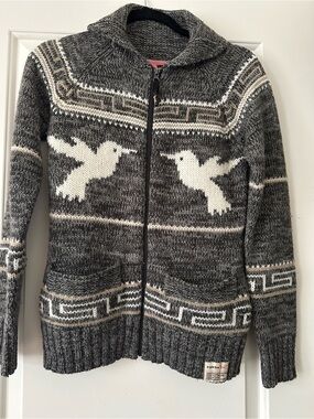 Triple Five Soul Gray and White Hummingbird Zip-Up Sweater